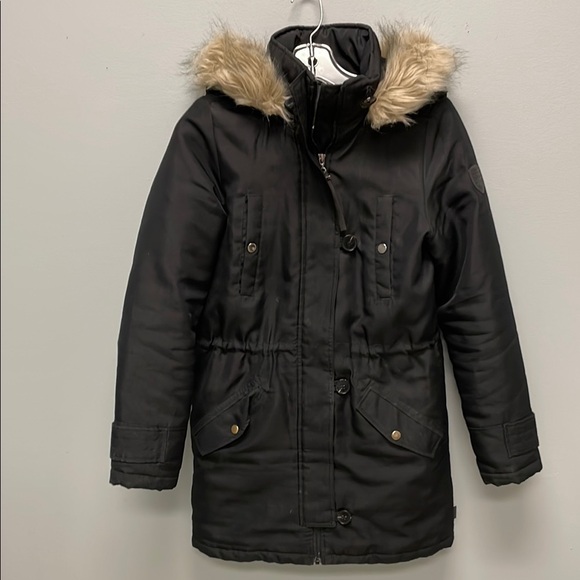 Vero Moda Black Excursion Expedition Parka with Faux Fur Hood Size Small EUC - Picture 1 of 7